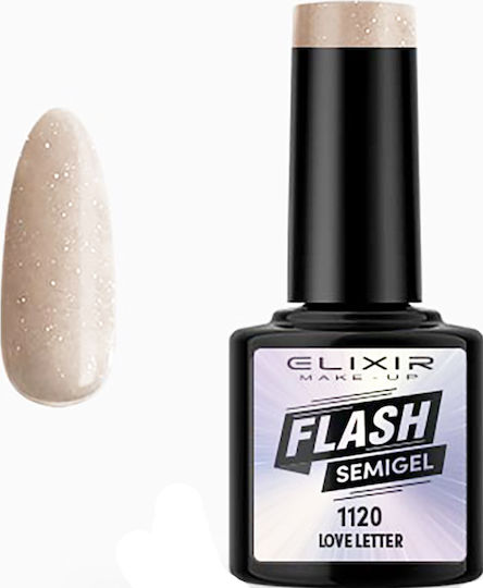 Elixir Flash Semi Gel Semi-Permanent Nail Polish 1120 Love Letter with Glitter 8ml 1pcs
