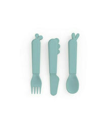 Done by Deer Baby Cutlery Set Deer Friends made of Silicone Blue 3pcs