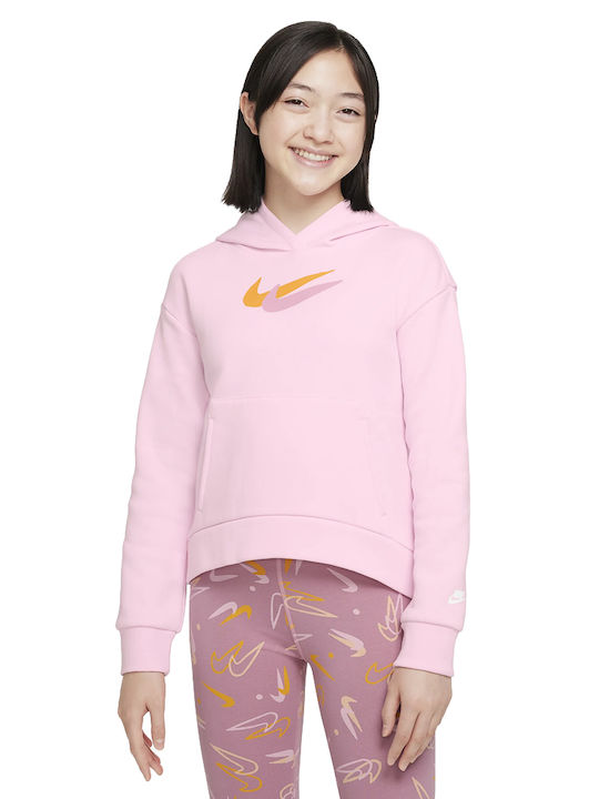 Nike Kids Fleece Sweatshirt with Hood and Pocket Pink Icon Clash