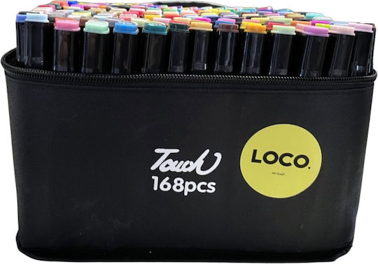 Loco Διπλής Όψης Ζωηρά Μαρκαδόροι Ζωγραφικής 3mm με Διπλή Μύτη, Neon Σετ 168 χρώματα