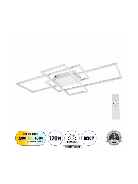 GloboStar Quadra Μοντέρνα Μεταλλική Πλαφονιέρα Οροφής με Ενσωματωμένο LED σε Λευκό χρώμα 105cm