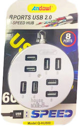 Andowl Q-HU800 Hub 8 Anschlüsse USB 2.0 mit Ans...