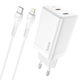 Hoco Încărcător GaN cu 2 Porturi de Ieșire USB-C și Cablu USB-C - Lightning 45W Livrarea Energiei Alb (N23 Starlight)