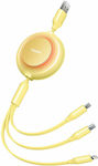 Baseus Bright Mirror 2 Flat / Retractable USB to Lightning / Type-C / micro USB 1.1m 3.5A Cable Yellow (CAMJ010011)