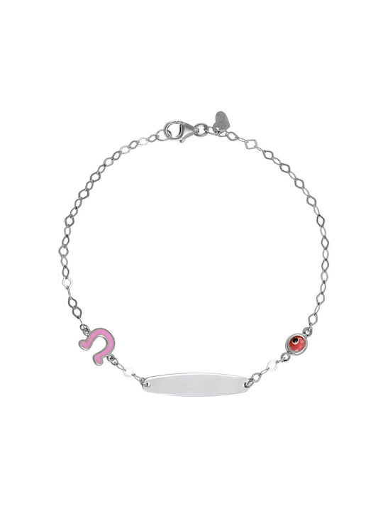 Children's Identity Silver 925 Silver Plated with Horseshoe with Pink Enamel & Mataki TGS-21314W