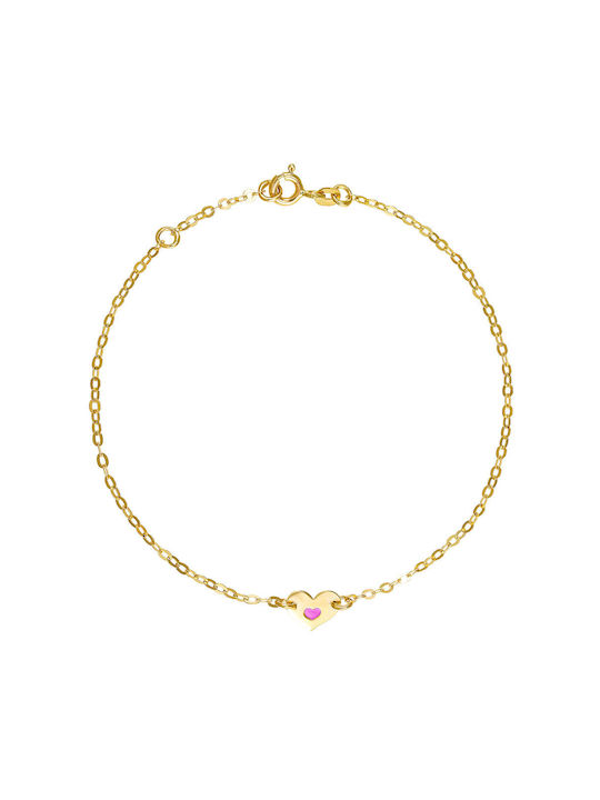 9K Gold Bracelet for Kids with Heart & Pink Enamel KBB-21250Y