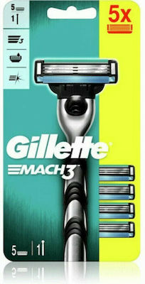 Gillette Mach3 Razor with 3 Blade Replacement Heads & Lubricating Tape 5pcs