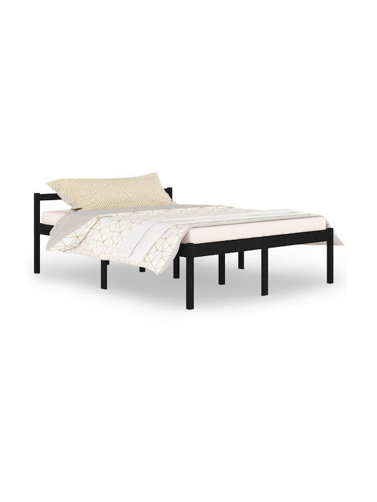 Κρεβάτι Διπλό από Μασίφ Ξύλο Μαύρο με Τάβλες για Στρώμα 150x200cm