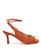 Suede Peep Toe Orange Medium Heels with Strap