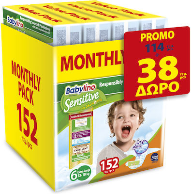 Babylino Sensitiv Chamomile Scutece cu bandă adezivă Nr. 6 pentru 13-18 kgkg 152buc