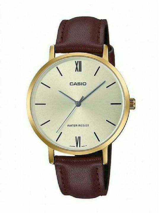 Casio Standard Damen Uhr mit Braun Lederarmband LTP-VT01GL-9BUDF