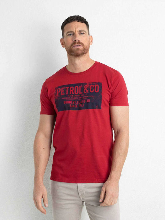 Petrol Industries Artwork T-shirt Bărbătesc cu Mânecă Scurtă Roșu