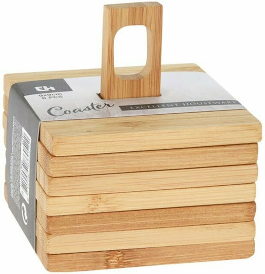Excellent Houseware Σουβέρ Ξύλινο με Βάση Μπεζ 9x9cm 6τμχ