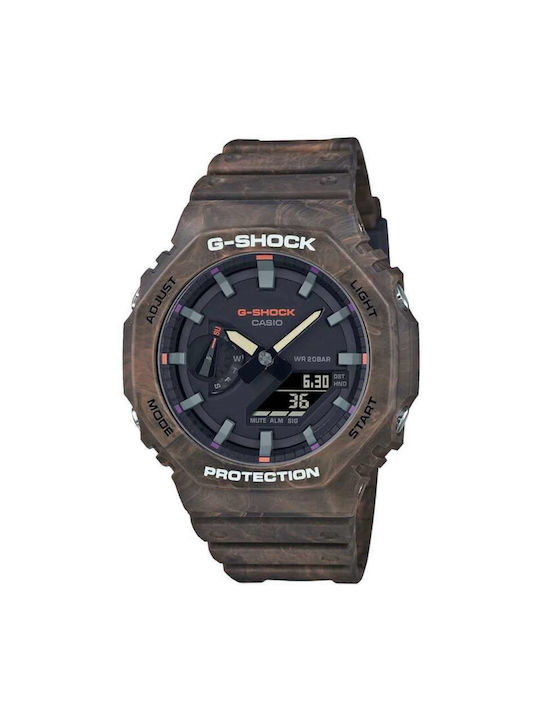 Casio G Shock Analog Digital Battery Watch with Rubber Strap Brown