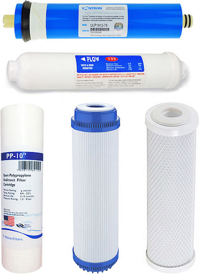 QWaterFilters Water Filter Replacement Reverse Osmosis (RO) made of Activated Carbon 10" Q-5RO5-75GPD 5pcs