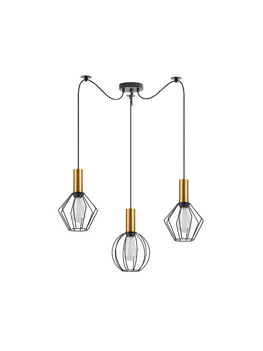 Home Lighting Pendant Light Three-Light Grid for Socket E27 Gold