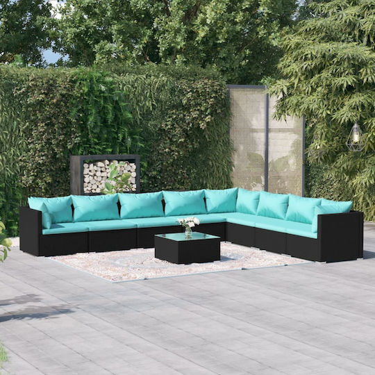 Living Room Set 9 Pieces Black with Pillows