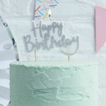 Silver cake candle "HAPPY BIRTHDAY"