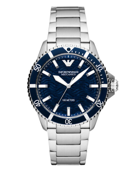 Emporio Armani Diver Men's Watch 42mm Automatic with Silver Metal Bracelet