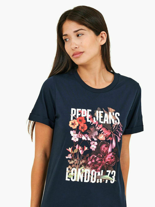 Pepe Jeans Pauline Damen T-shirt Blumen Marineblau