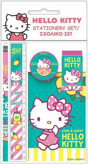 Gim Hello Kitty Детски комплекти за писане с Молив, Точило, Гума, Бележник и Линиял 5бр