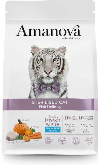 Amanova Sterilised Cat Ξηρά Τροφή χωρίς Σιτηρά για Ενήλικες Στειρωμένες Γάτες με Ευαίσθητο Ουροποιητικό με Ψάρια 4kg