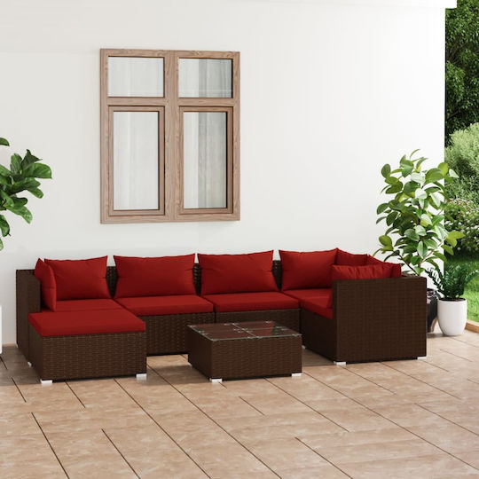 Living Room Set 7 Pieces Brown with Pillows