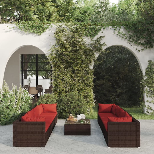 Living Room Set 9 Pieces Brown with Pillows