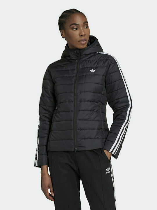 Adidas Κοντό Γυναικείο Puffer Μπουφάν Μαύρο