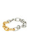 Visetti Two-tone Chain Hand made of Steel Gold-plated Wide Thickness 13.5mm and Length 20cm