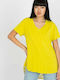 Fancy Women's Summer Blouse Short Sleeve with V Neckline Yellow