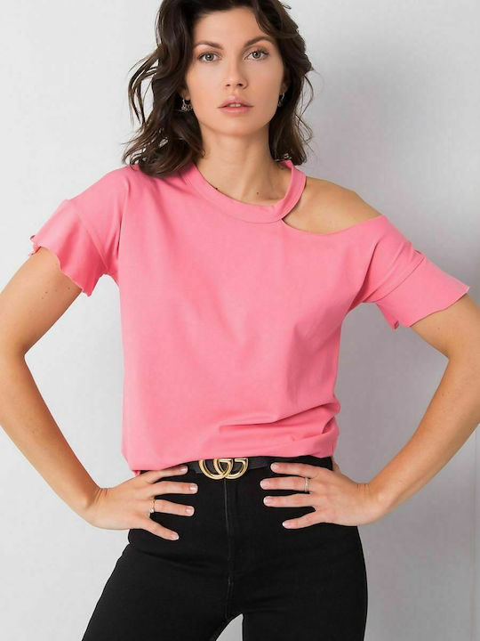 Fancy Women's Summer Blouse Cotton Short Sleeve Pink