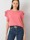 Fancy Women's Summer Blouse Cotton Short Sleeve Pink