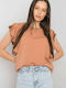 Fancy Women's Summer Blouse Cotton Short Sleeve Camel