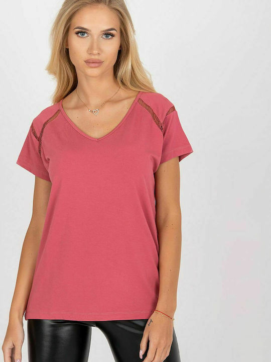 Fancy Women's Summer Blouse Short Sleeve Pink