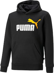 Puma Fleece Παιδικό Φούτερ με Κουκούλα και Τσέπες Μαύρο Essentials Big Logo