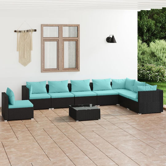 Living Room Set 9 Pieces Black with Pillows