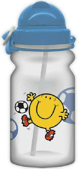 CHartini Poli Mr Happy Kids Water Bottle Little Miss and Little Mr Plastic with Straw Light Blue 350ml