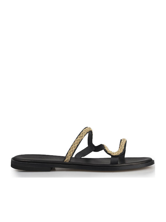 Sagiakos Leather Women's Flat Sandals Black