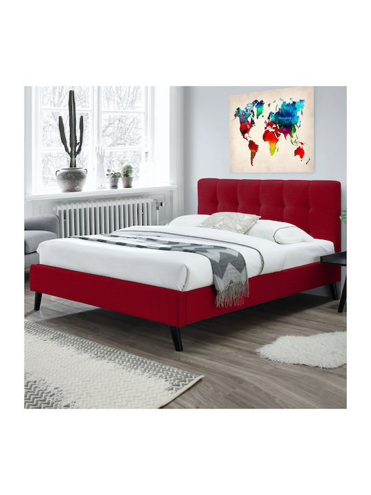 Bella Project Κρεβάτι Διπλό Ξύλινο Κόκκινο με Τάβλες για Στρώμα 140x200cm