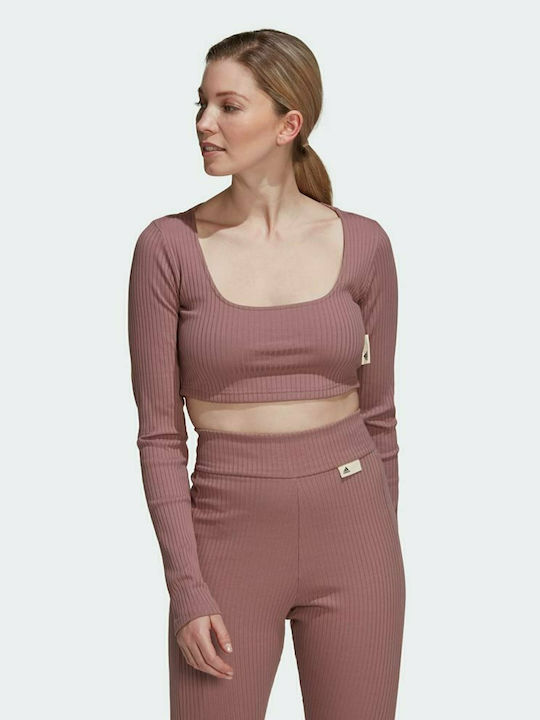 Adidas Studio Lounge Crop Top Sportiv pentru Femei cu Mâneci Lungi Carbon