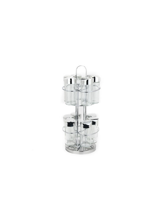 Καρβούνης Glass Tabletop Rotating Spice Rack Silver 12pcs