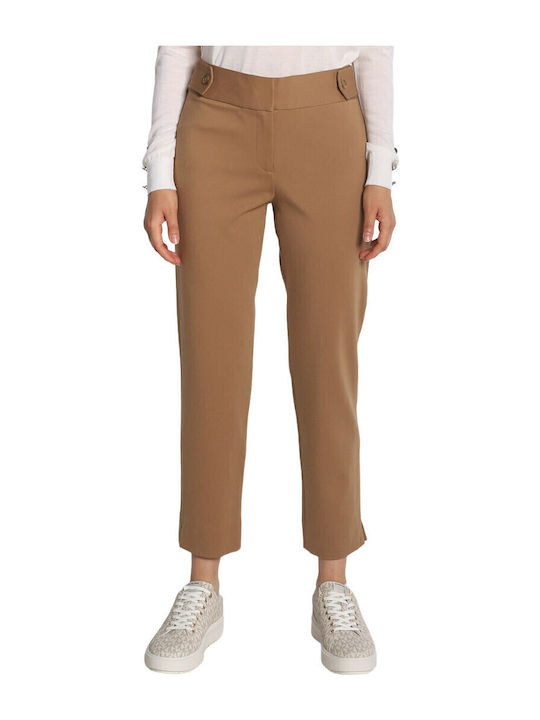 Women's Fabric Capri Trousers Tabac Brownc Brown