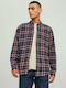 Jack & Jones Men's Shirt Long Sleeve Flannel Checked Navy/Red