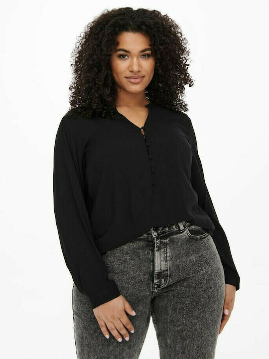 Only Women's Blouse Long Sleeve with V Neck Black