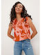 S.Oliver Women's Summer Blouse Cotton Sleeveless Floral Orange