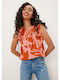 S.Oliver Damen Sommer Bluse Baumwolle Ärmellos Blumen Orange