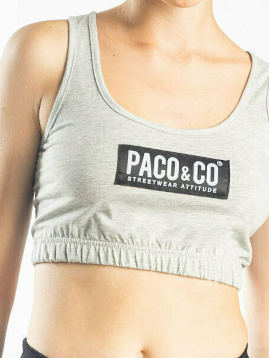 Paco & Co Αμάνικο Crop Top Γκρι