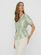 Vero Moda Women's Summer Blouse Satin Short Sleeve Green