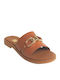 Leather Women's Flat Sandals in Tabac Brown Color
